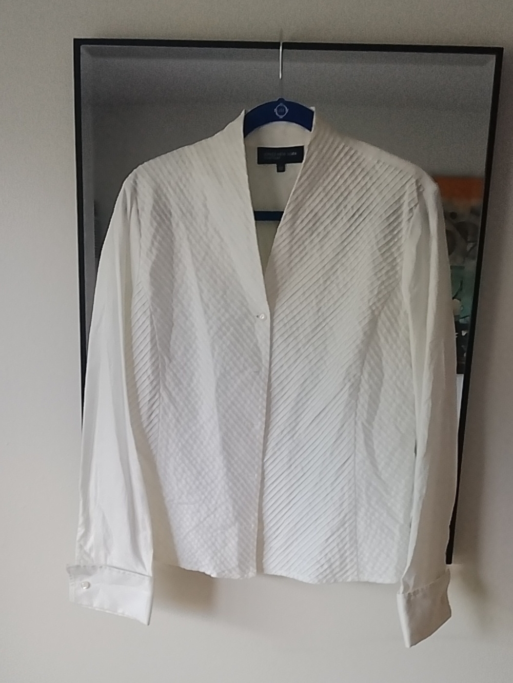 Jones New York Signature White Textured Dress Shirt -Large Button Down